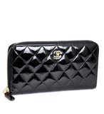 Chanel Matelasse Round Zipper Long Wallet Patent Black