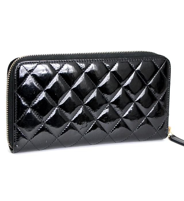 Chanel Matelasse Round Zipper Long Wallet Patent Black