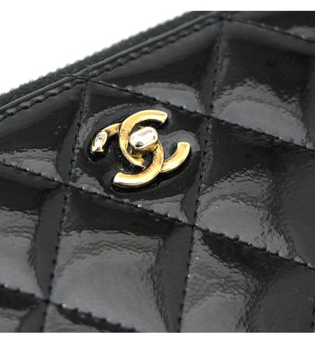 Chanel Matelasse Round Zipper Long Wallet Patent Black