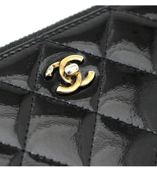 Chanel Matelasse Round Zipper Long Wallet Patent Black