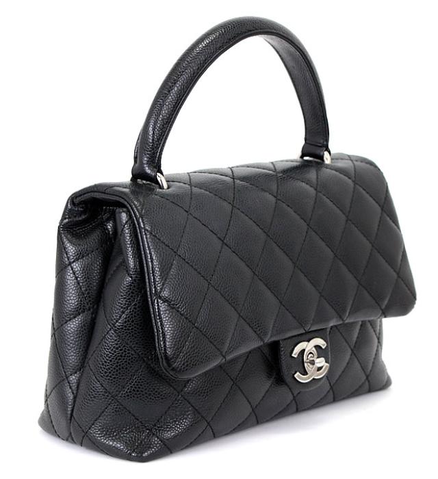 Chanel Kelly Type Handbag Small Black Caviar Skin
