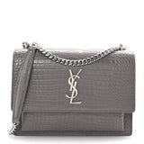 Saint Laurent Calfskin Crocodile Embossed Medium Monogram Sunset Fog