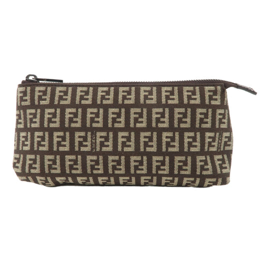 FENDI Zucchino Canvas Leather Pouch Beige Brown 7N0038