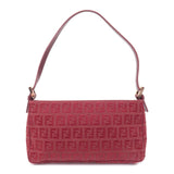 FENDI Zucchino Print Canvas Leather Hand Bag Pouch Red 8BR041