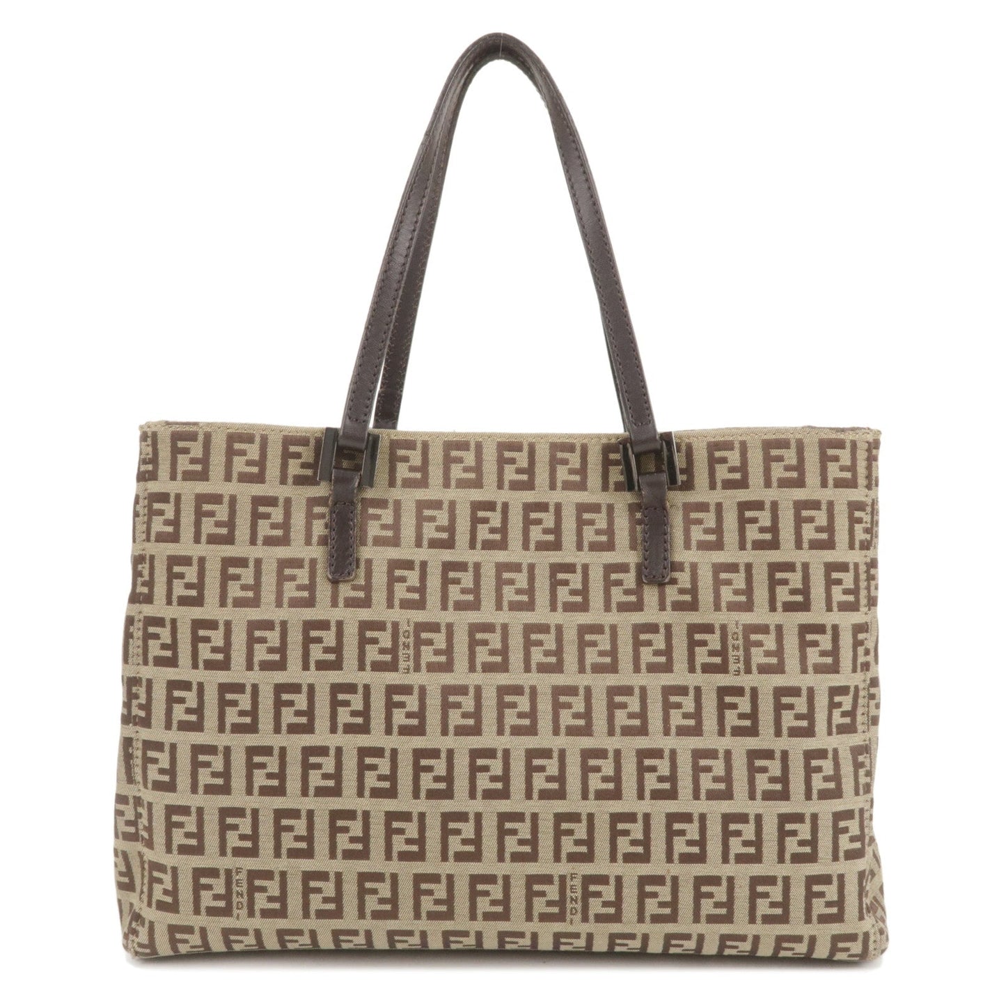 FENDI Zucchino Canvas Leather Hand Bag Beige Brown 8BH072