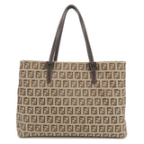 FENDI Zucchino Canvas Leather Hand Bag Beige Brown 8BH072