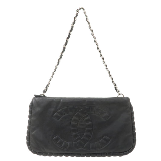CHANEL Leather Chain Shoulder Bag Hand Bag Black Silver HDW