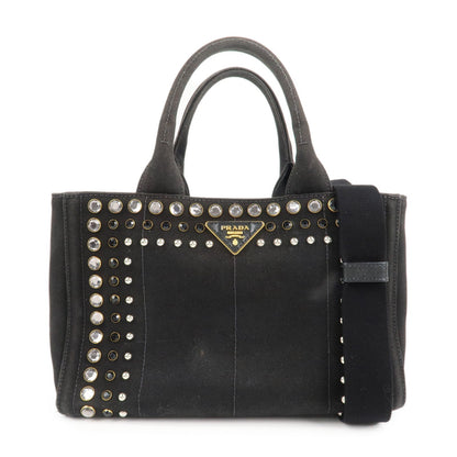 PRADA Logo Canapa Mini Canvas Bijoux 2Way Bag Black 1BG439  d