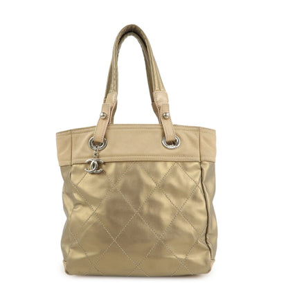 CHANEL Paris Biarritz Coating Canvas Leather Tote Bag PM Gold  d
