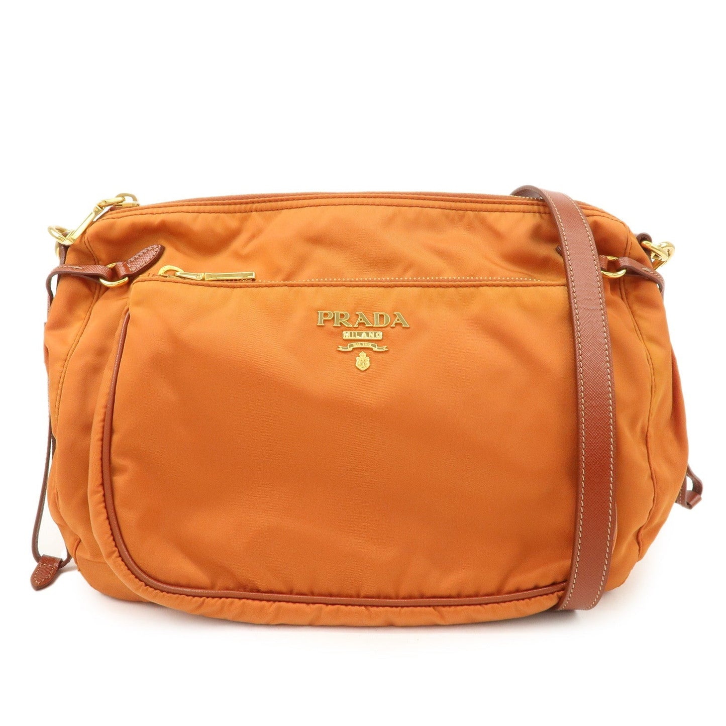PRADA Logo Nylon Leather Shoulder Bag Gold Hardware Orange  d