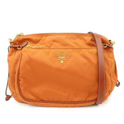 PRADA Logo Nylon Leather Shoulder Bag Gold Hardware Orange  d