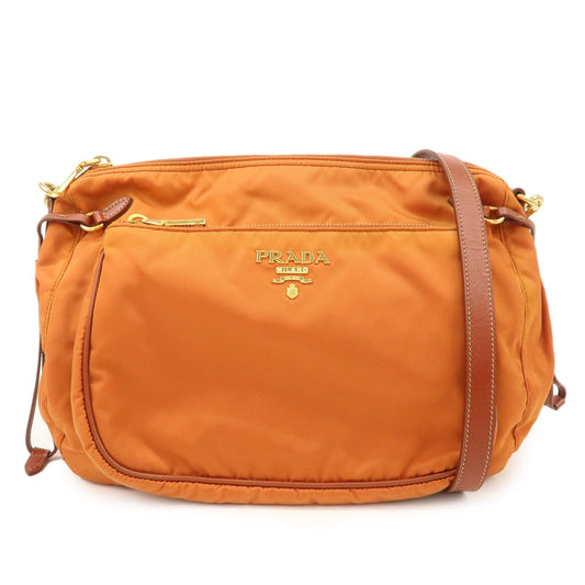 PRADA Logo Nylon Leather Shoulder Bag Gold Hardware Orange  d