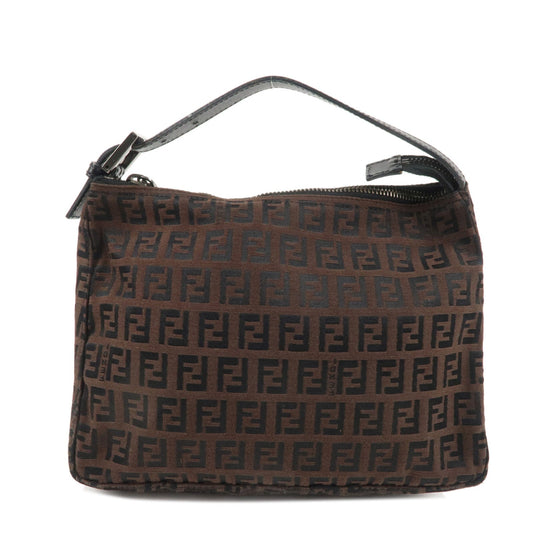 FENDI Zucchino Canvas Leather Hand Bag Pouch Brown Black 8N0005