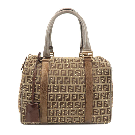 FENDI Zucchino Canvas Leather Boston Bag Hand Bag Beige 8BL068