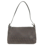 FENDI Zucchino Canvas Leather Shoulder Bag Brown Black 8BR156