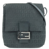 FENDI Zucchino Canvas Leather Shoulder Bag Black 8BT075