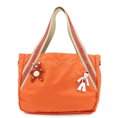 PRADA Logo Nylon Ostrich Leather Canvas Tote Bag Bear B2980A  d