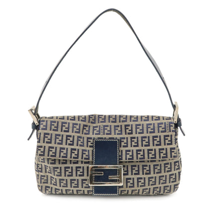FENDI Zucchino Mamma Buguette Canvas Shoulder Bag Navy 26424