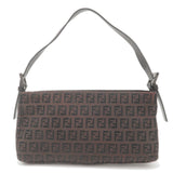 FENDI Zucchino Canvas Leather Shoulder Bag Brown Black 8BR042