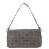 FENDI Zucchino Canvas Leather Shoulder Bag Brown 8BR042
