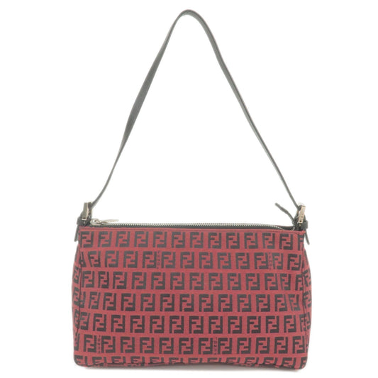 FENDI Zucchino Canvas Leather Pouch Hand Bag Red Black 8BR156