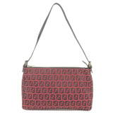 FENDI Zucchino Canvas Leather Pouch Hand Bag Red Black 8BR156