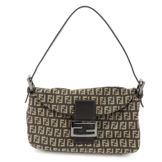 FENDI Zucchino Canvas Leather Shoulder Bag Brown Beige 8BR003