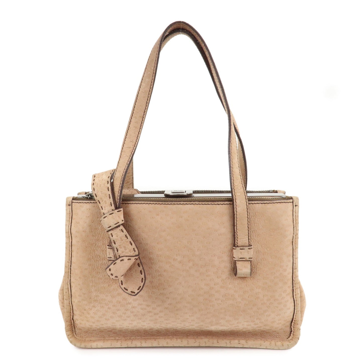PRADA Logo Suede Clasp Tote Bag Hand Bag Beige BR1935 F/S  d
