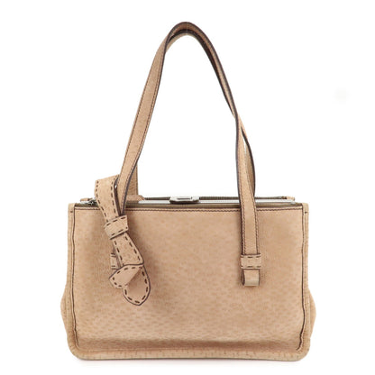 PRADA Logo Suede Clasp Tote Bag Hand Bag Beige BR1935 F/S  d
