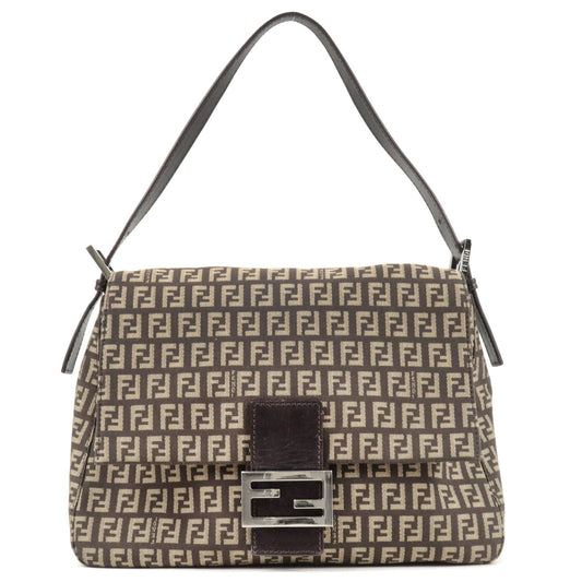 FENDI Zucchino Mamma Baguette Shoulder Bag Beige Brown 8BR001