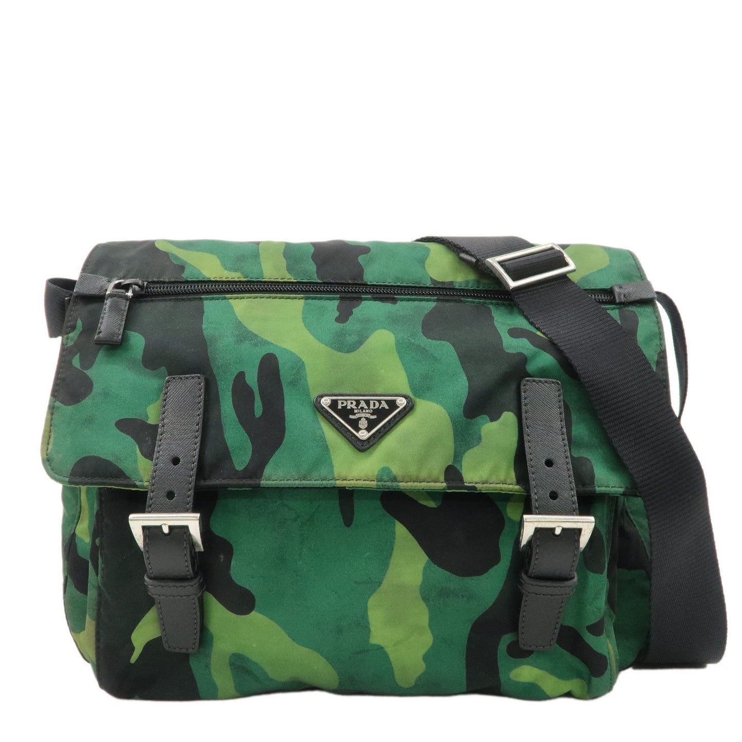 PRADA Logo Nylon Leather Camouflage Shoulder Bag Green Black  d