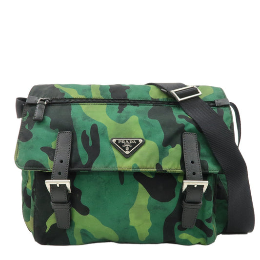 PRADA Logo Nylon Leather Camouflage Shoulder Bag Green Black  d