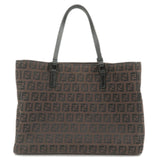FENDI Zucchino Canvas Leather Hand Bag Mini Bag Brown 8BH018