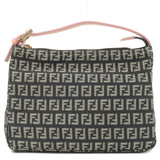 FENDI Zucchino Canvas Leather Hand Bag Black Gray Pink 8N0005