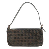FENDI Zucchino Print Canvas Leather Shoulder Bag Brown 8BR042