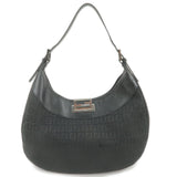 FENDI Zucchino Canvas Leather Shoulder Bag Black 8BR552