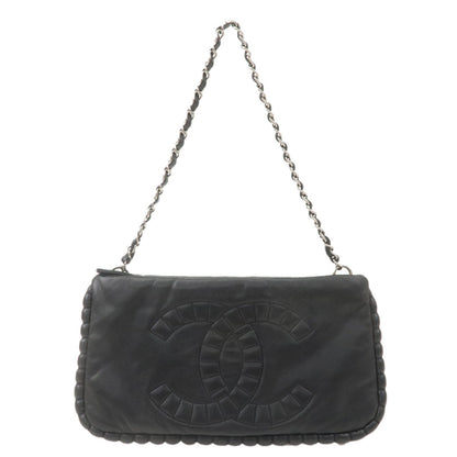 CHANEL Leather Chain Shoulder Bag Hand Bag Black Silver HDW