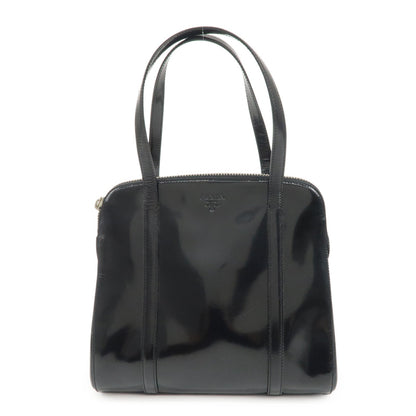 PRADA Patent Leather Tote Bag Hand Bag Black Silver HDW  d