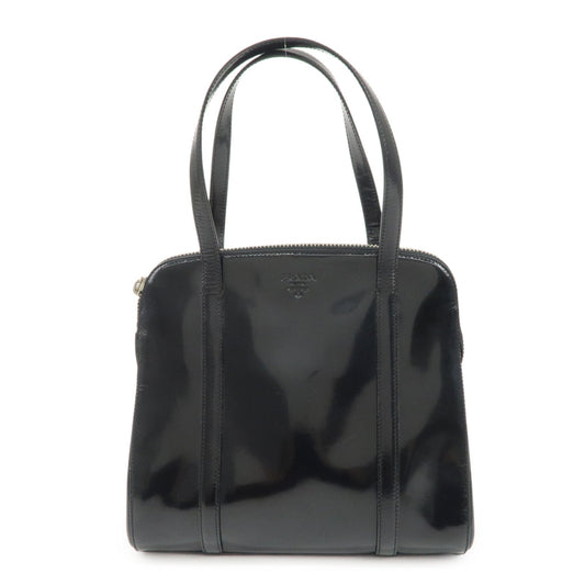 PRADA Patent Leather Tote Bag Hand Bag Black Silver HDW  d