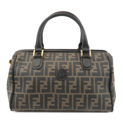 FENDI Zucca PVC Leather Small Boston Bag Hand Bag Khaki Black 4498