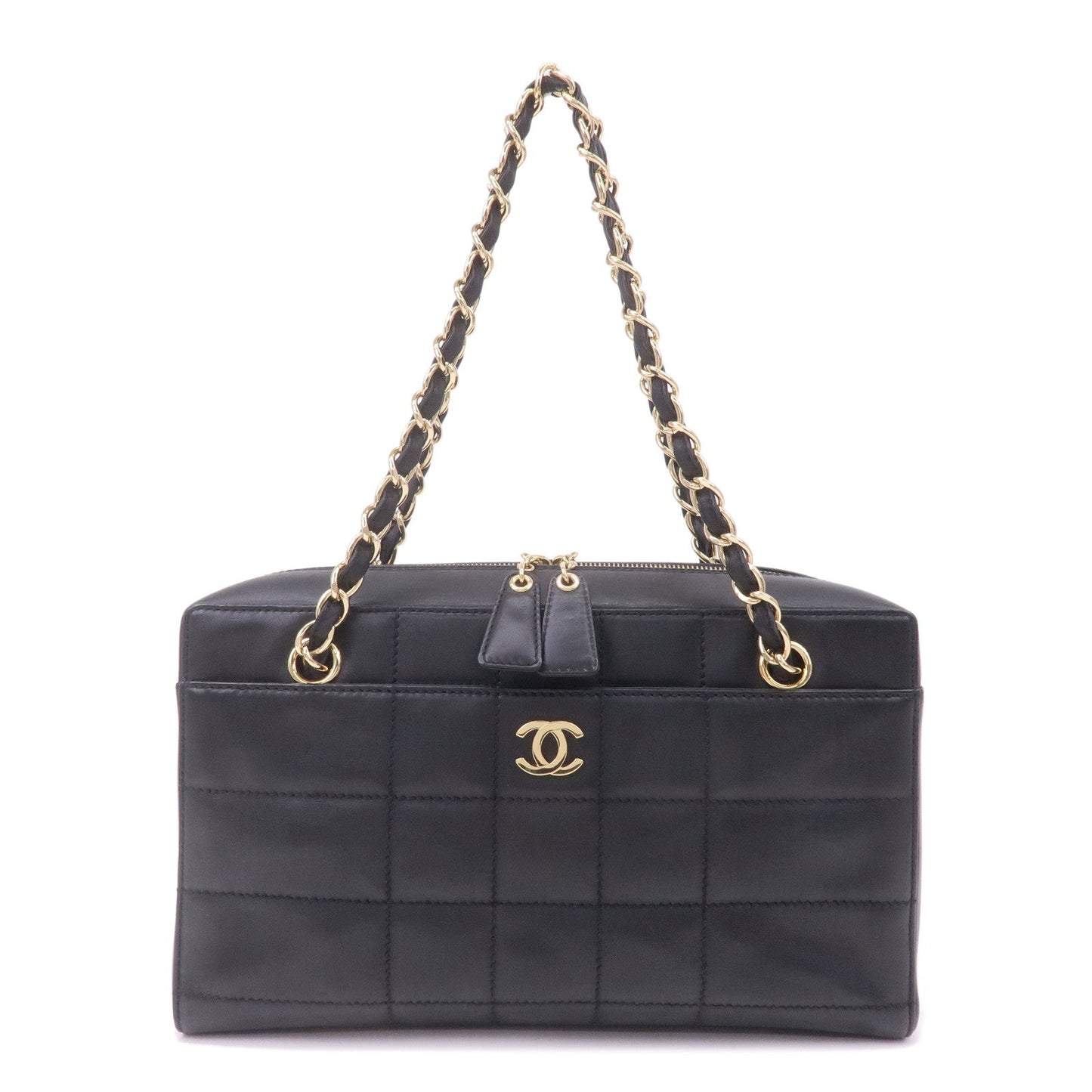 CHANEL Chocolate Bar Lamb Skin Chain Shoulder Bag Black