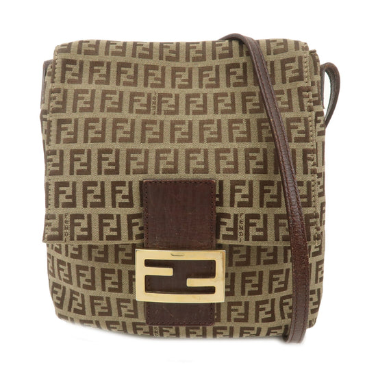 FENDI Zucchino Canvas Leather Shoulder Bag Beige Brown 8BT075