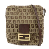 FENDI Zucchino Canvas Leather Shoulder Bag Beige Brown 8BT075