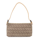 FENDI Zucchino Canvas Leather Hand Bag Pouch Beige Brown 8BR041