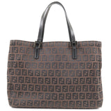 FENDI Zucchino Canvas Leather Hand Bag Tote Bag Brown 8BH018