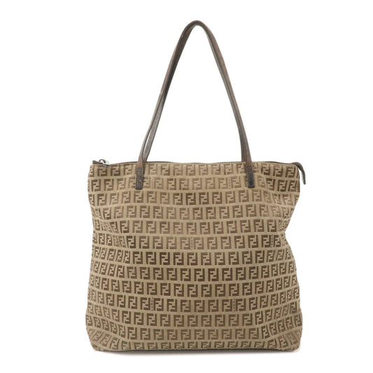 FENDI Zucchino Canvas Leather Tote Bag Brown Beige 8BH024
