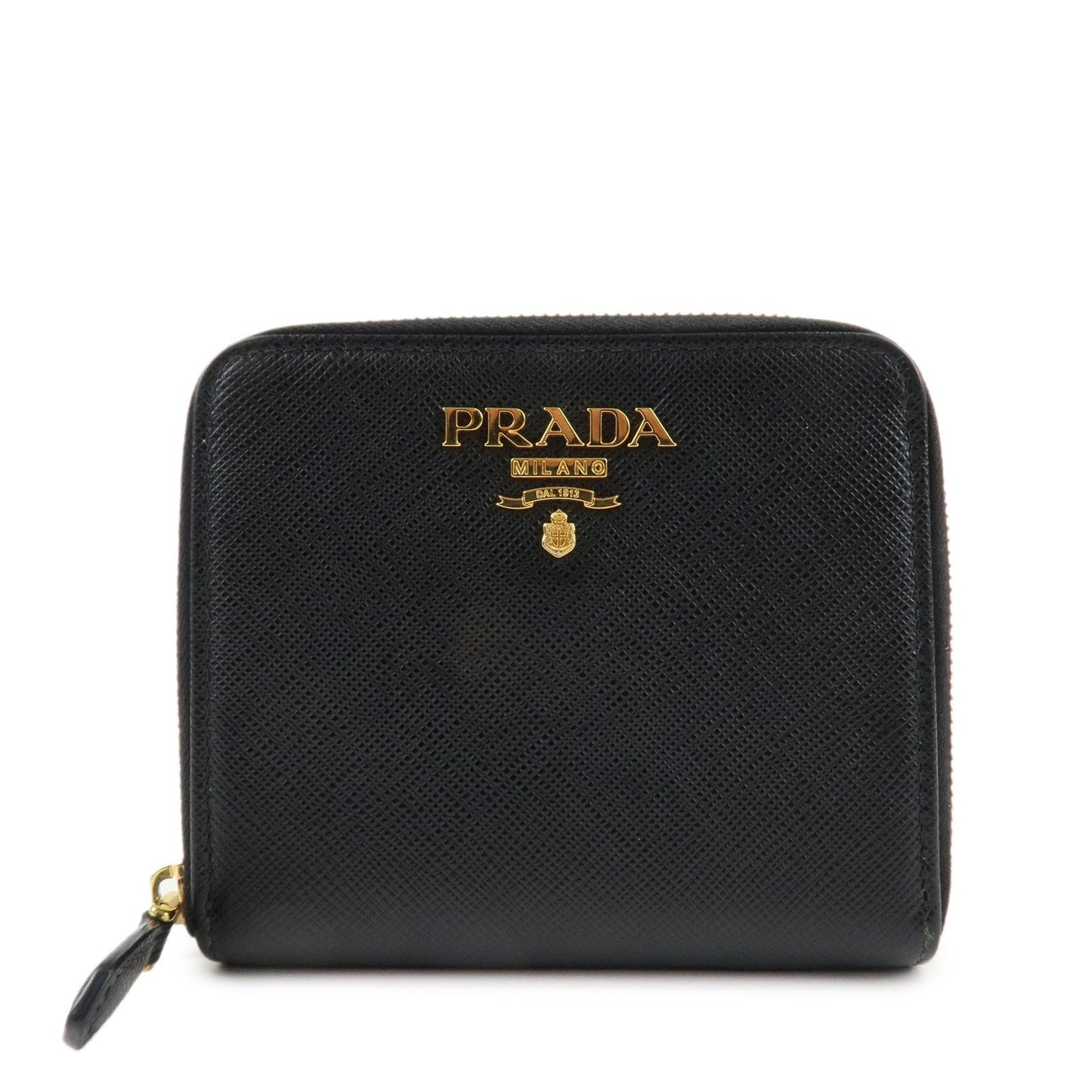 PRADA Logo Leather Zip Around Bi-fold Wallet Black 1ML522  d