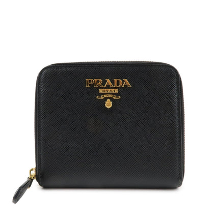 PRADA Logo Leather Zip Around Bi-fold Wallet Black 1ML522  d