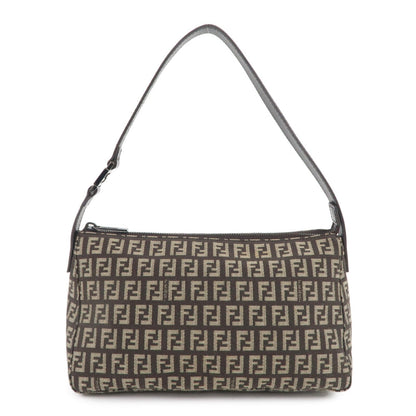 FENDI Zucchino Canvas Leather Shoulder Bag Beige Brown 8BR444