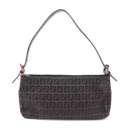 FENDI Zucchino Canvas Leather Shoulder Bag Brown Black 8BR042